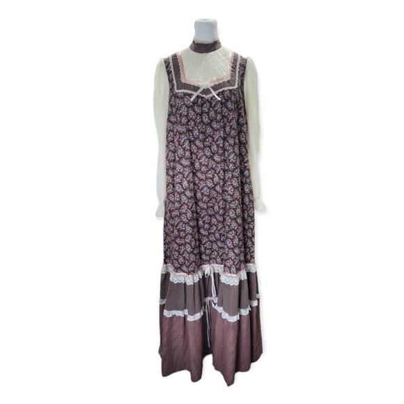 Vintage Gunne Sax 70s Floral Print Maxi Dress Cottage Prairie - Picture 1 of 14